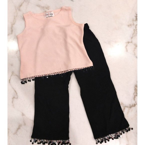 Girls 2 Pc Outfit by R.N. KIDS (Ronni Nicole) - Sz 7 - Pink/Black - FRINGE BEADS - Picture 1 of 11